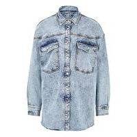 Relaxed-fit shirt in moonwashed denim with patch pockets, Hugo boss