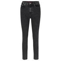 Slim-fit mom jeans in black stretch denim, Hugo boss