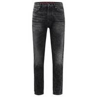 Tapered-fit jeans in black rigid denim, Hugo boss