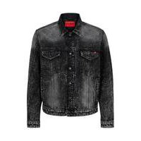 Regular-fit jacket in black rigid denim, Hugo boss