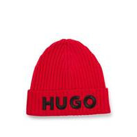Beanie hat in virgin wool with embroidered logo, Hugo boss