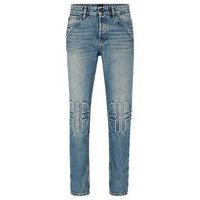 Regular-fit biker-style jeans in mid-blue denim, Hugo boss