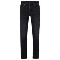 Slim-fit jeans in washed black comfort-stretch denim, Hugo boss