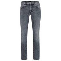 Slim-fit jeans in stonewashed grey Italian stretch denim, Hugo boss