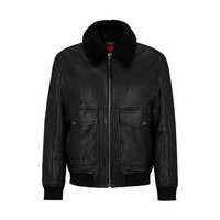 Regular-fit leather jacket with detachable shearling collar, Hugo boss