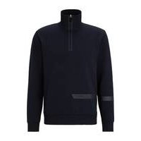 Cotton-blend zip-neck sweatshirt with logo stripe, Hugo boss