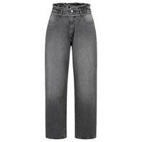 Relaxed-fit paperbag jeans in black rigid denim, Hugo boss