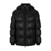 Nappa-leather hooded puffer jacket with technical fabric details, Hugo boss