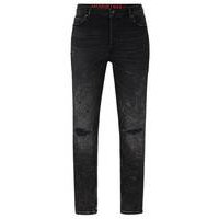 Tapered-fit jeans in black comfort-stretch denim, Hugo boss