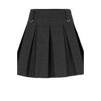 Pleated mini skirt with branded D-rings and high waist, Hugo boss