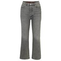 Cropped modern-fit jeans in grey rigid denim, Hugo boss