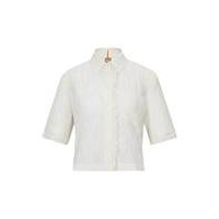 Regular-fit cropped blouse with frill-trim placket, Hugo boss