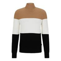 Mock-neck sweater in structured cotton and virgin wool, Hugo boss