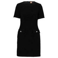 Slim-fit tweed dress with button-detail pockets, Hugo boss