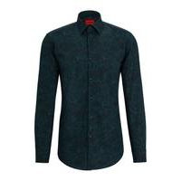 Slim-fit shirt in floral-print cotton canvas, Hugo boss