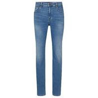 Tapered-fit jeans in mid-blue super-stretch denim, Hugo boss