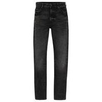 Relaxed-fit jeans in black rigid denim, Hugo boss