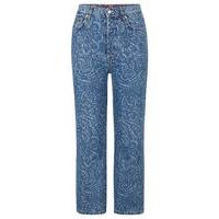 Modern-fit jeans in paisley-pattern rigid denim, Hugo boss