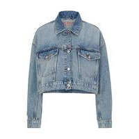 Cropped jacket in blue rigid denim with rhinestone detail, Hugo boss