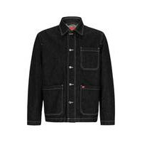 Shirt-style jacket in black Japanese rigid denim, Hugo boss