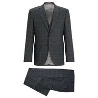 Regular-fit three-piece suit in checked stretch fabric, Hugo boss