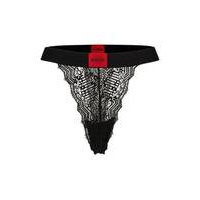 Thong in geometric lace with red logo label, Hugo boss