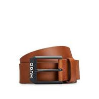 Leather belt with matte-black logo-trim buckle, Hugo boss