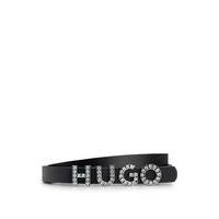 Italian-leather belt with crystal-embellished logo buckle, Hugo boss