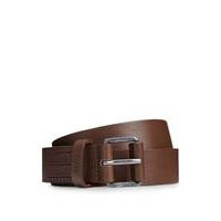 Leather belt with logo-embossed keeper, Hugo boss