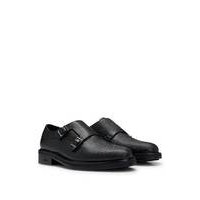 Grained-leather monk shoes with double strap, Hugo boss
