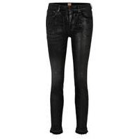 Mid-rise cropped jeans in black stretch denim, Hugo boss