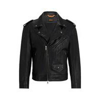 Regular-fit jacket in buffalo leather with branded snaps, Hugo boss