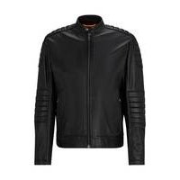 Regular-fit jacket in lamb leather with quilting detail, Hugo boss