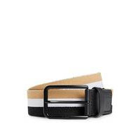 Signature-stripe fabric belt with leather trims, Hugo boss