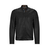 Slim-fit biker jacket in leather with padding, Hugo boss