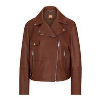 Leather jacket with signature lining and asymmetric zip, Hugo boss