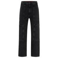 Loose-fit jeans in black denim with adjustable hems, Hugo boss