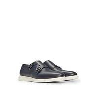 Leather monk shoes with contrast outsole and double strap, Hugo boss