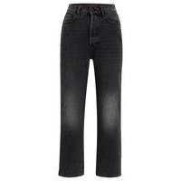 Modern-fit wide-leg jeans in black denim, Hugo boss