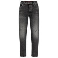 Tapered-fit jeans in black rigid denim, Hugo boss