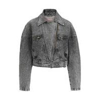 Oversized-fit biker jacket in grey denim, Hugo boss