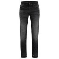 Slim-fit jeans in black stretch denim, Hugo boss