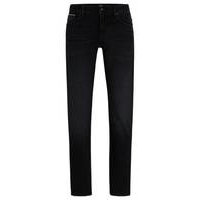 Slim-fit jeans in black Italian selvedge denim, Hugo boss