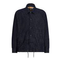 Checked-lining jacket in wrinkle-effect rigid blue denim, Hugo boss