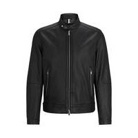 Regular-fit zip-up jacket in grained leather, Hugo boss