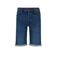 Tapered-fit shorts in blue comfort-stretch denim, Hugo boss