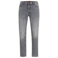 Tapered-fit regular-rise jeans in grey denim, Hugo boss