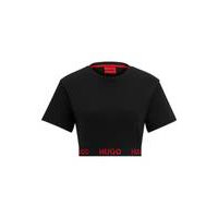 Cropped T-shirt in stretch fabric with logo waistband, Hugo boss