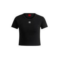 Cotton-blend cropped slim-fit T-shirt with stacked logo, Hugo boss