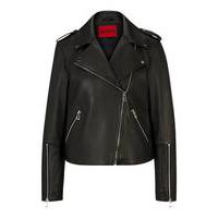 Regular-fit biker jacket in leather with asymmetrical zip, Hugo boss
